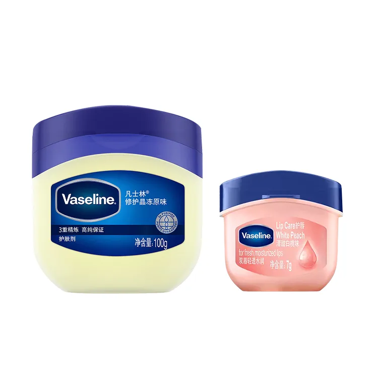 Vaseline CHAOLIUYISHUJIA увлажняющий и питающий набор двойного действия для успокоения кожи 100 мл + 7 г, Two-Piece Set: Classic Crystal Lotion 100g+White Peach Lip Balm 7g