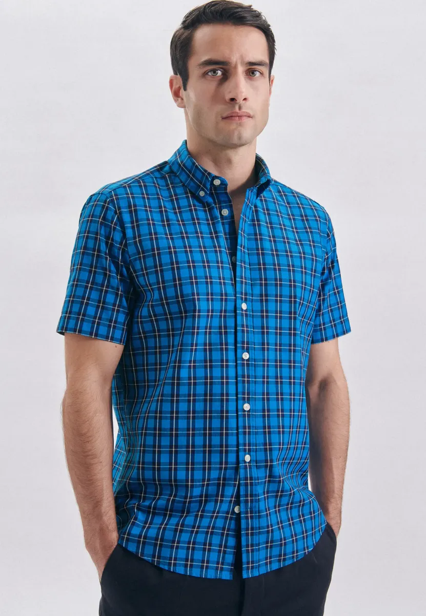 

Деловая рубашка seidensticker "Black Rose", воротник на пуговицах с обычным коротким рукавом в клетку, бирюзовый