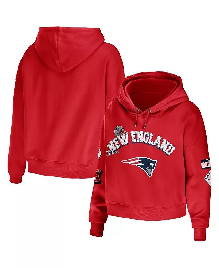 

Женский красный укороченный пуловер с капюшоном New England Patriots Modest Wear By Erin Andrews