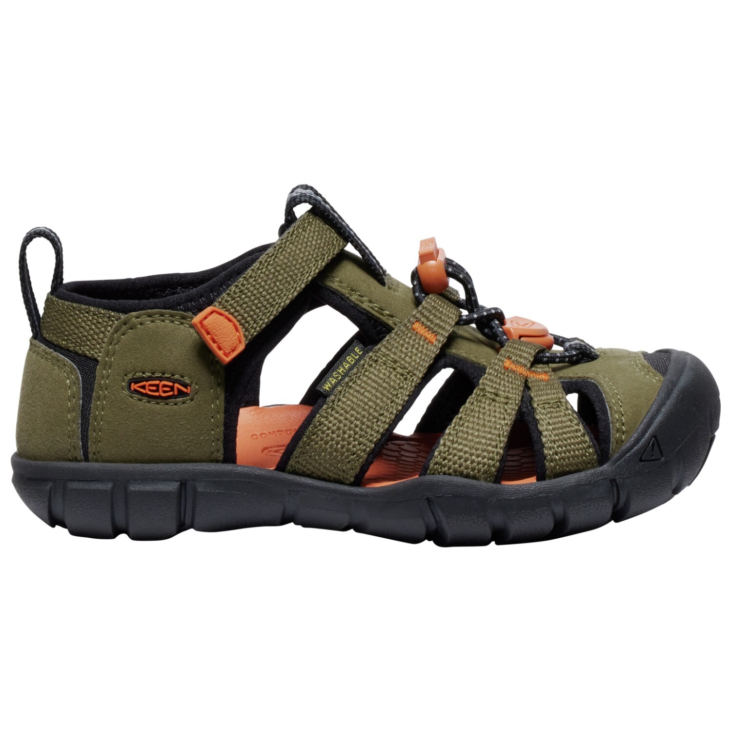 

Сандалии Keen Kids Seacamp II CNX, цвет Dark Olive/Gold Flame