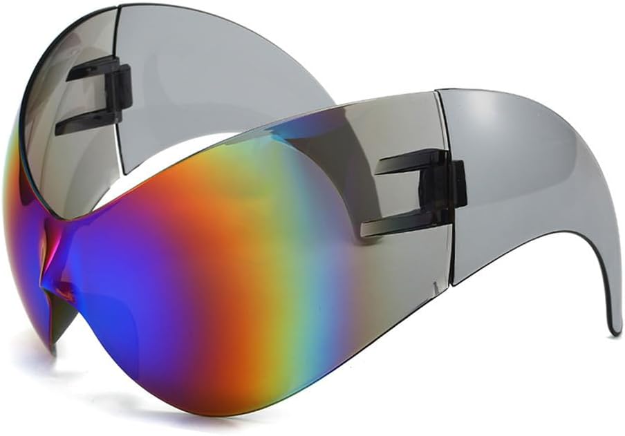 

Большие спортивные солнцезащитные очки в стиле панк для женщин и мужчин, в стиле стимпанк, цельные солнцезащитные очки без оправы, «кошачий глаз», защита от ультрафиолета UV400 WNCKSQ, C6 Green Film