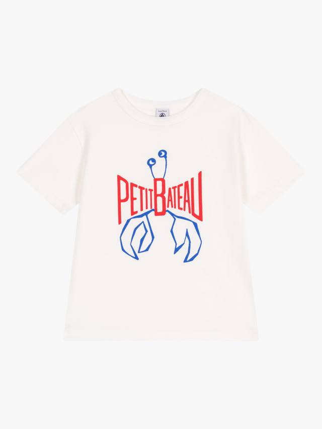 

Детская хлопчатобумажная футболка с графическим логотипом Petit Bateau, цвет Marshmallow