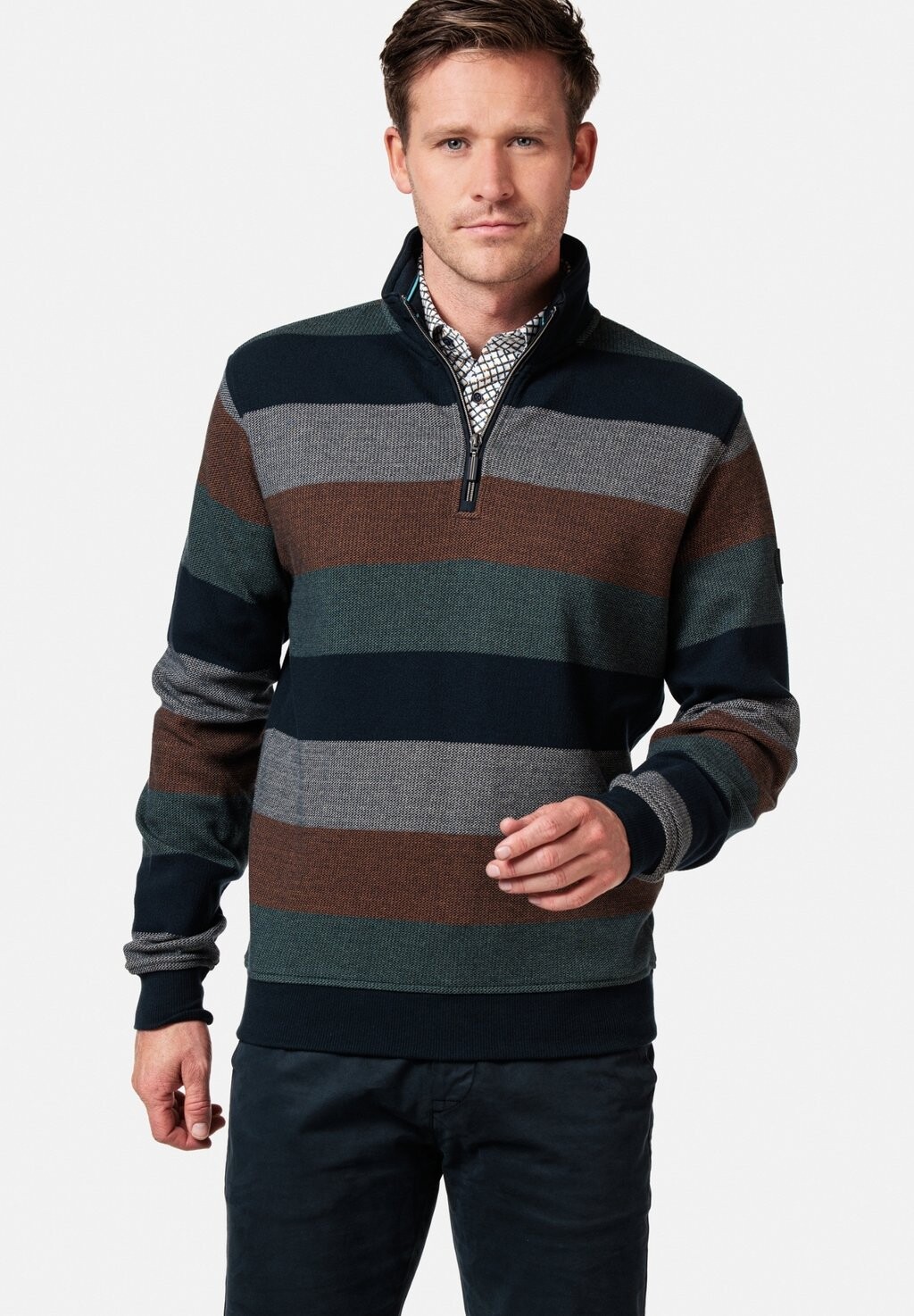

Вязаный свитер LANGE MOUW REGULAR FIT 1/2 ZIP STREEP Baileys, цвет misty green