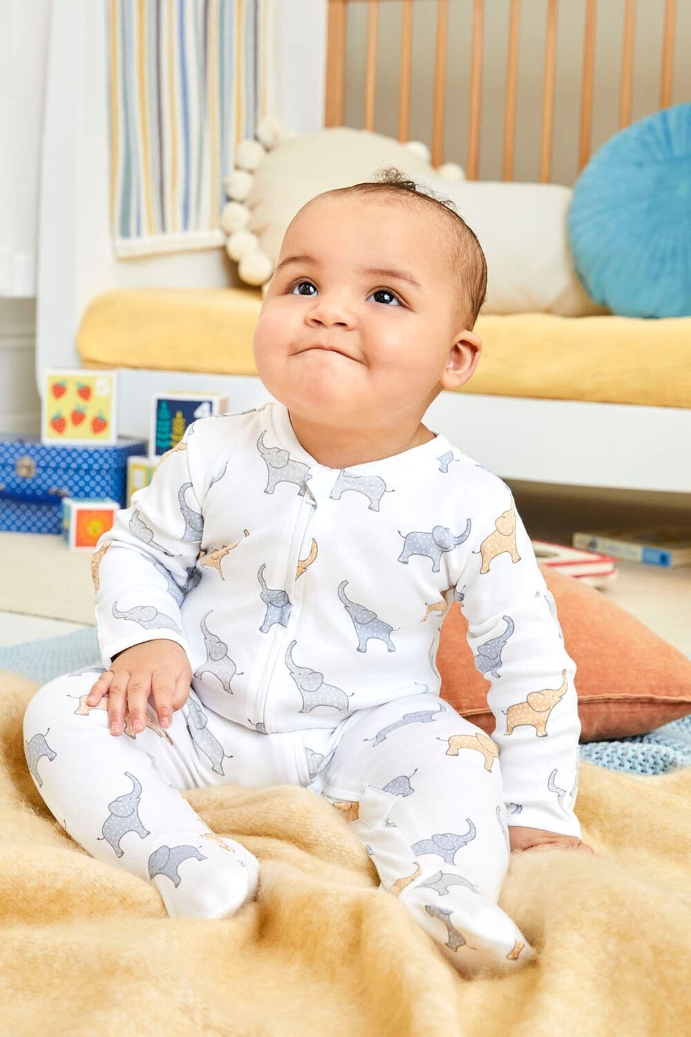 Хлопковый детский комбинезон с принтом и застежкой-молнией Jojo Maman Bébé, мультиколор — фото 2