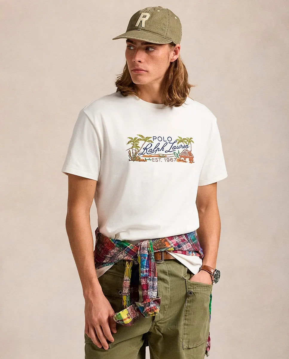 

Мужская хлопковая футболка с логотипом Polo Ralph Lauren, белый