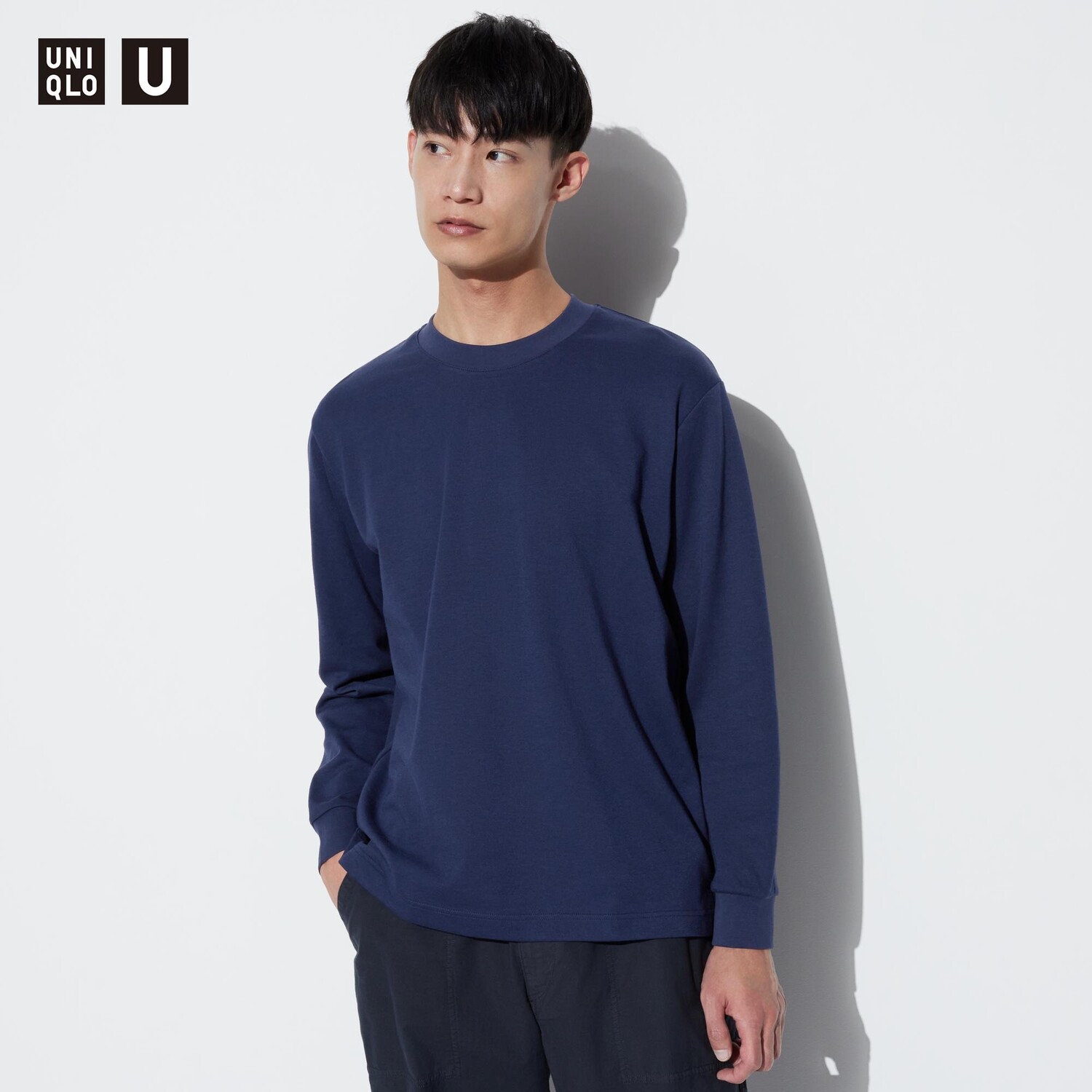

Футболка хлопковая Uniqlo AIRism с длинным рукавом, темно-синий
