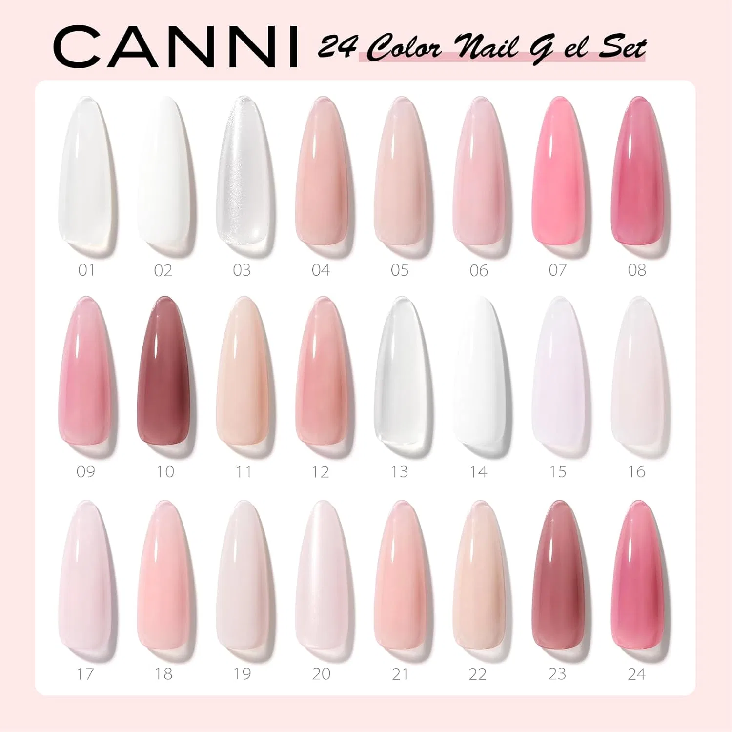 Набор гелей для наращивания ногтей 24 цвета «Builder Nail Gel» от CANNI Canni, Cf1 — фото 4