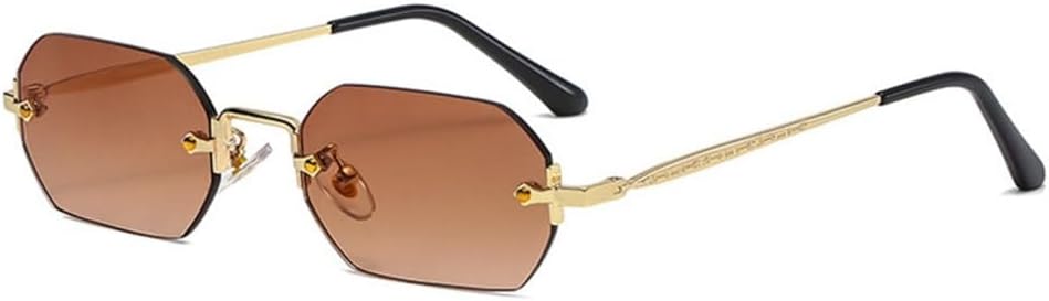 

Солнцезащитные очки LVTFCO мужские прямоугольные, без оправы, восьмиугольные, маленькие, женские, металлические, золотистые, многоугольные, сине-коричневые, UV400, без оправы, Clear