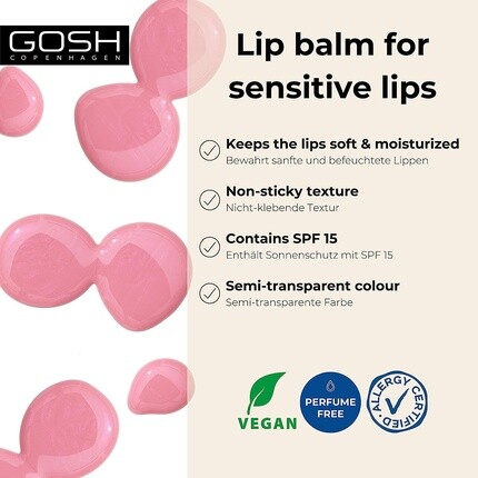 Тонированный бальзам для губ с Spf 15 Vegan Lip Care Stick In Rose (003) Увлажняющий бальзам для губ, Gosh — фото 2