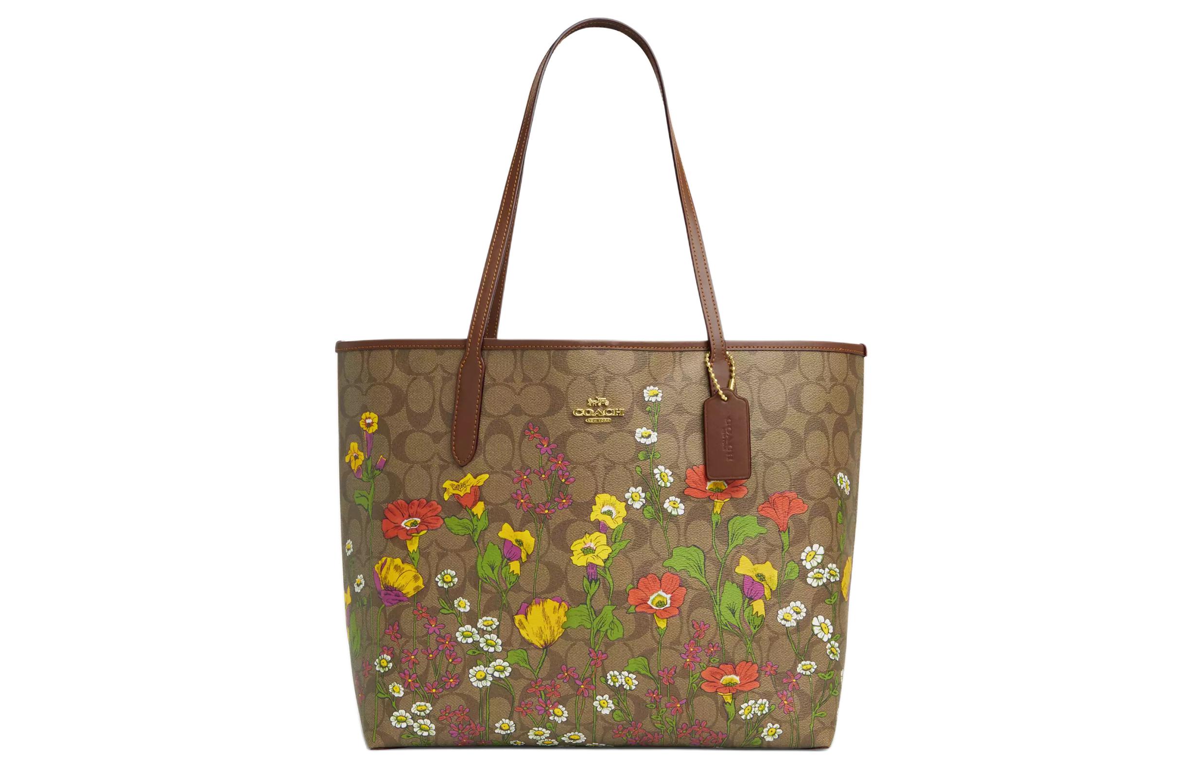 

Городская холщовая сумка-шоппер, Плечевая сумка, Женская сумочка Tubas Gold & Khaki & Multicolor COACH