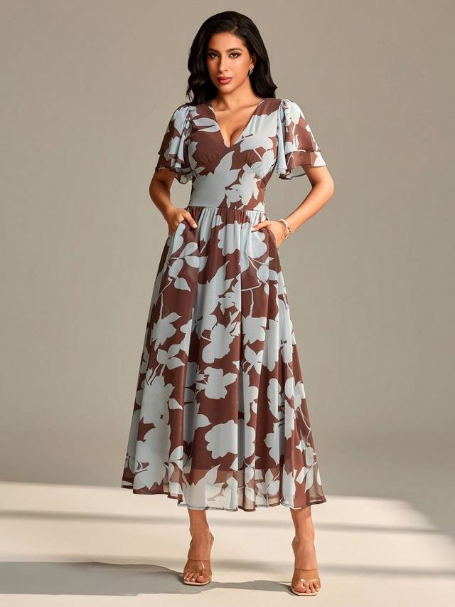 

Флоральное шифоновое макси-платье Jolie Moi, Brown Floral