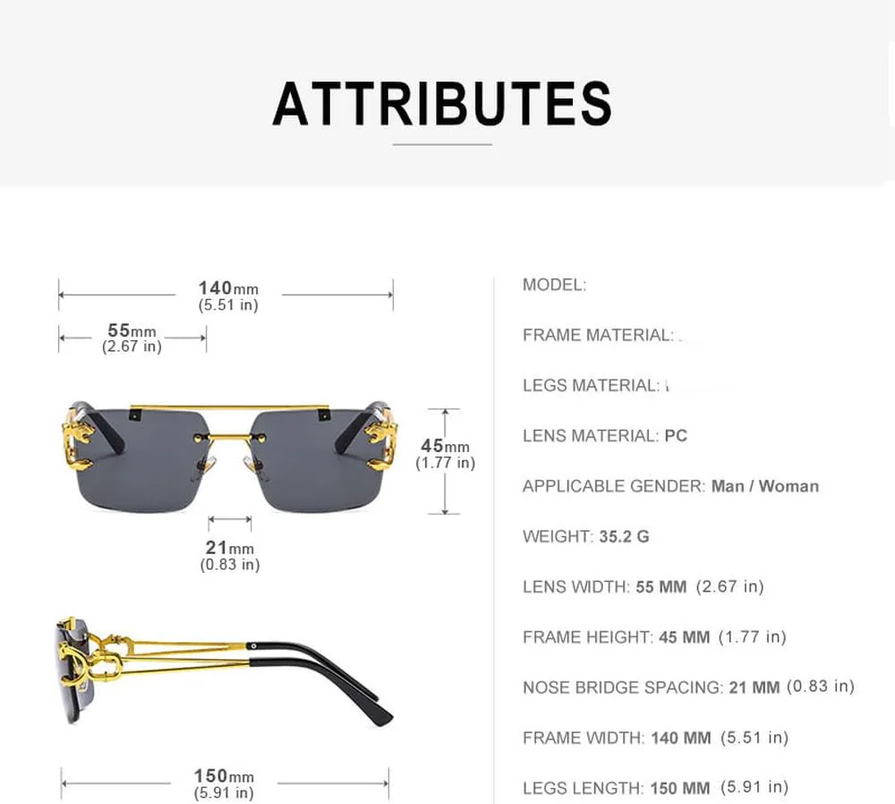 

Модные металлические солнцезащитные очки без оправы с леопардовым принтом, двойной перемычкой, градиентным затемнением и защитой от УФ-излучения UV400 HVTVTLA, Clear