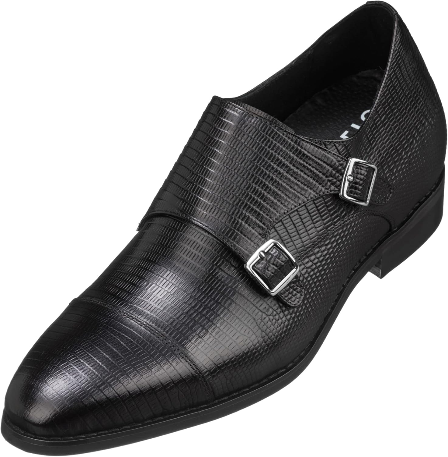 

Мужские невидимые обувные подъемники CALTO - Черные кожаные слипоны с двойными ремешками Монах, лоферы - увеличение роста на 7 см - K3114 - Размер 7 D(M) US