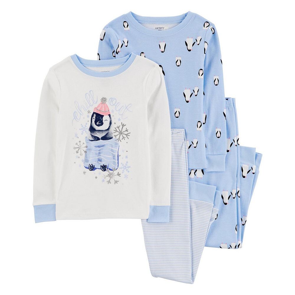 

Плотный хлопковый пижамный комплект Carter's из 4 предметов для девочек 4–14 лет, цвет Blue Penguin