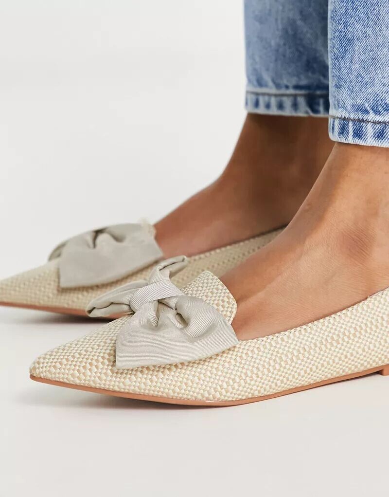 ASOS Wide Fit балетки из натуральной рафии, заостренные, с бантом, широкий крой — фото 3