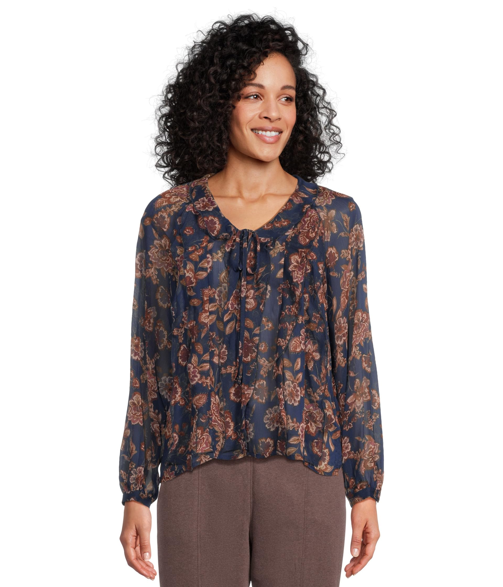 

Топ Vince Camuto Long Sleeve V-Neck with Centerfront Ruffle, цвет Deep Sky