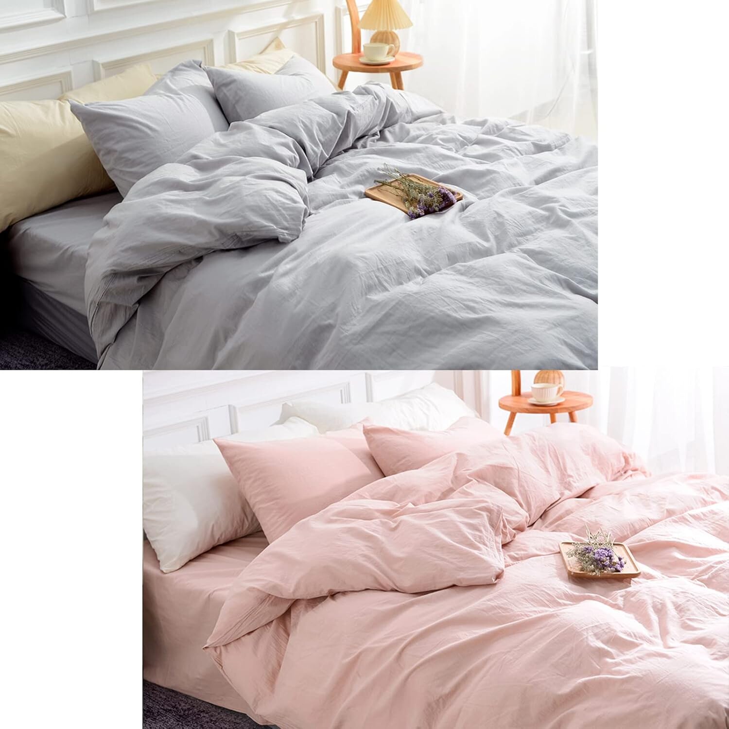 

NEXHOME PRO Комплект пододеяльников из 100% стираного хлопка King Size, светло-серый и розовый
