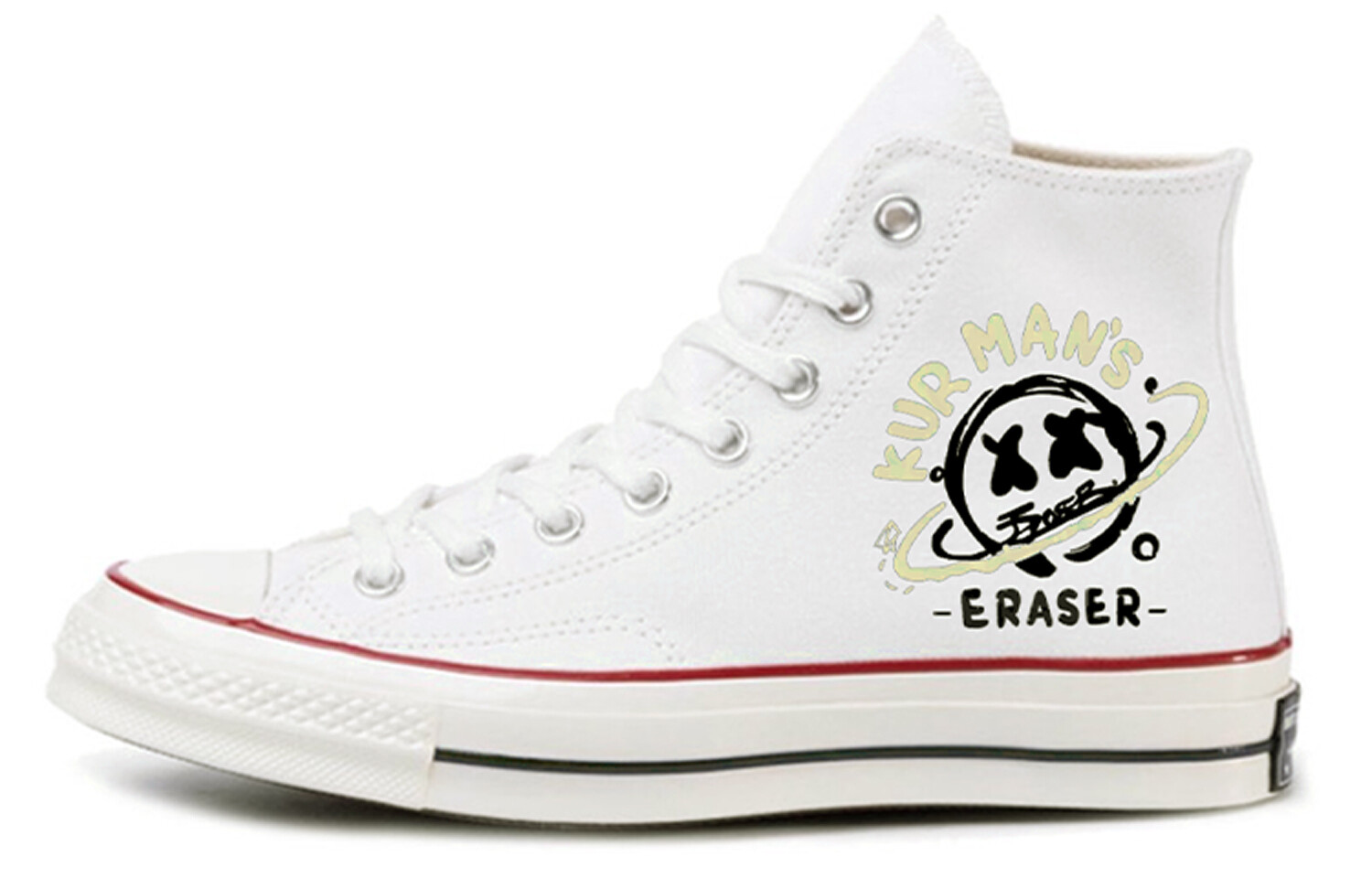 

1970-е годы. Кеды унисекс с высоким берцем. Цвет: белый/черный/желтый/красный. Converse