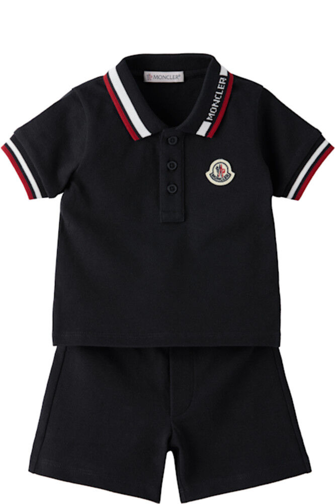 

Комплект из поло и шорт с нашивкой-логотипом Baby Navy Moncler Enfant