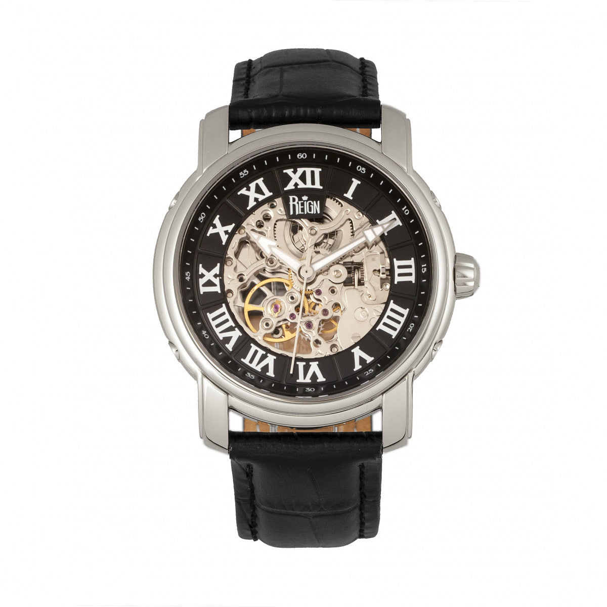 

Часы Kahn Automatic Skeleton с кожаным ремешком Reign, черный