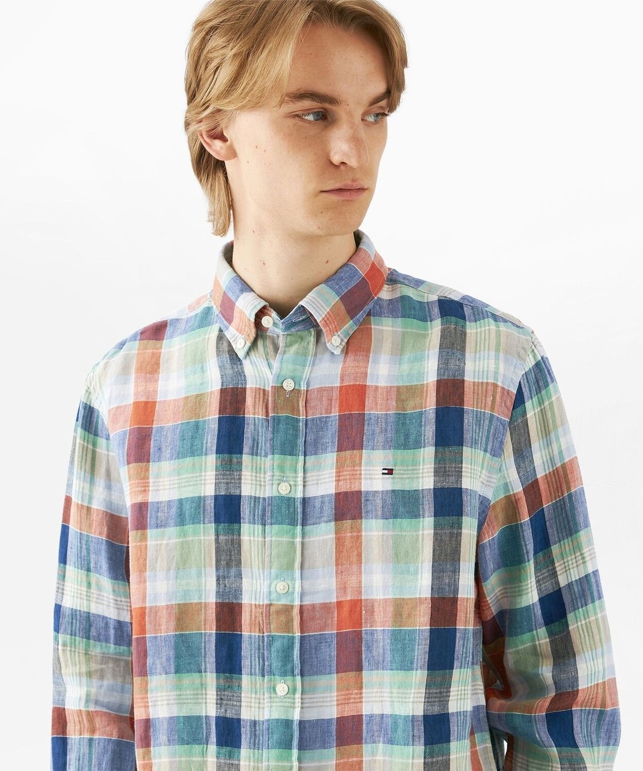 Летняя рубашка из льна в стиле Мадрас TOMMY HILFIGER, Red 0PA