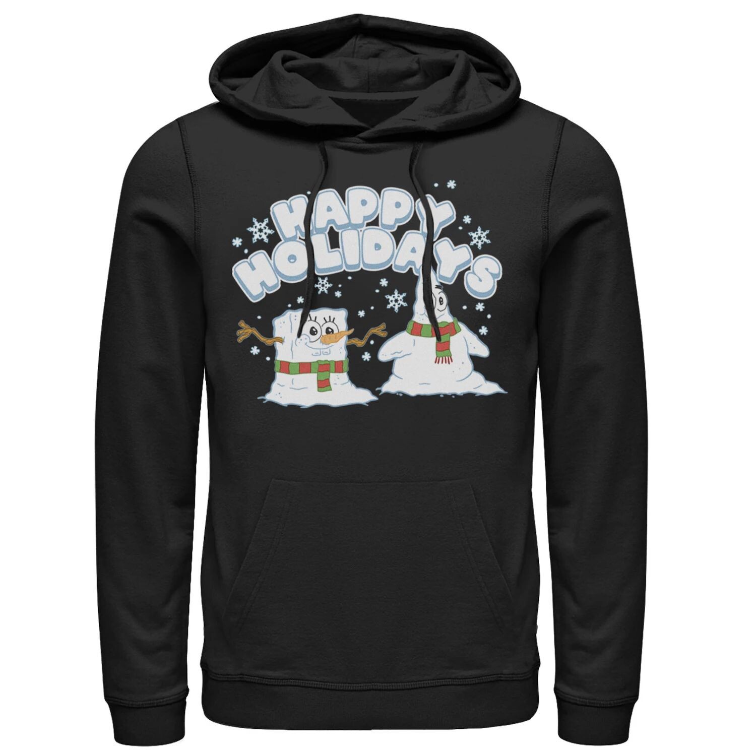 

Мужская толстовка с капюшоном Губка Боб Квадратные Штаны Снеговики Happy Holidays Nickelodeon, черный