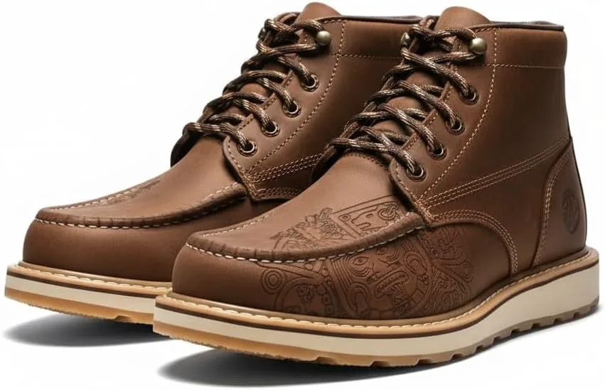 Мужские рабочие ботинки Hammer Original Aztec Moc Toe из натуральной кожи - светло-коричневые, высота подошвы 6 дюймов, двойная плотность, масло- и водостойкие, утепленные, противоусталостные, легкие Generic — фото 4