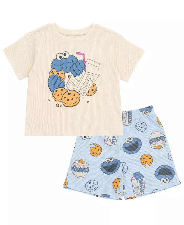 

Комплект одежды для мальчиков: футболка и шорты Cookie Monster в рубчик Sesame Street, белый