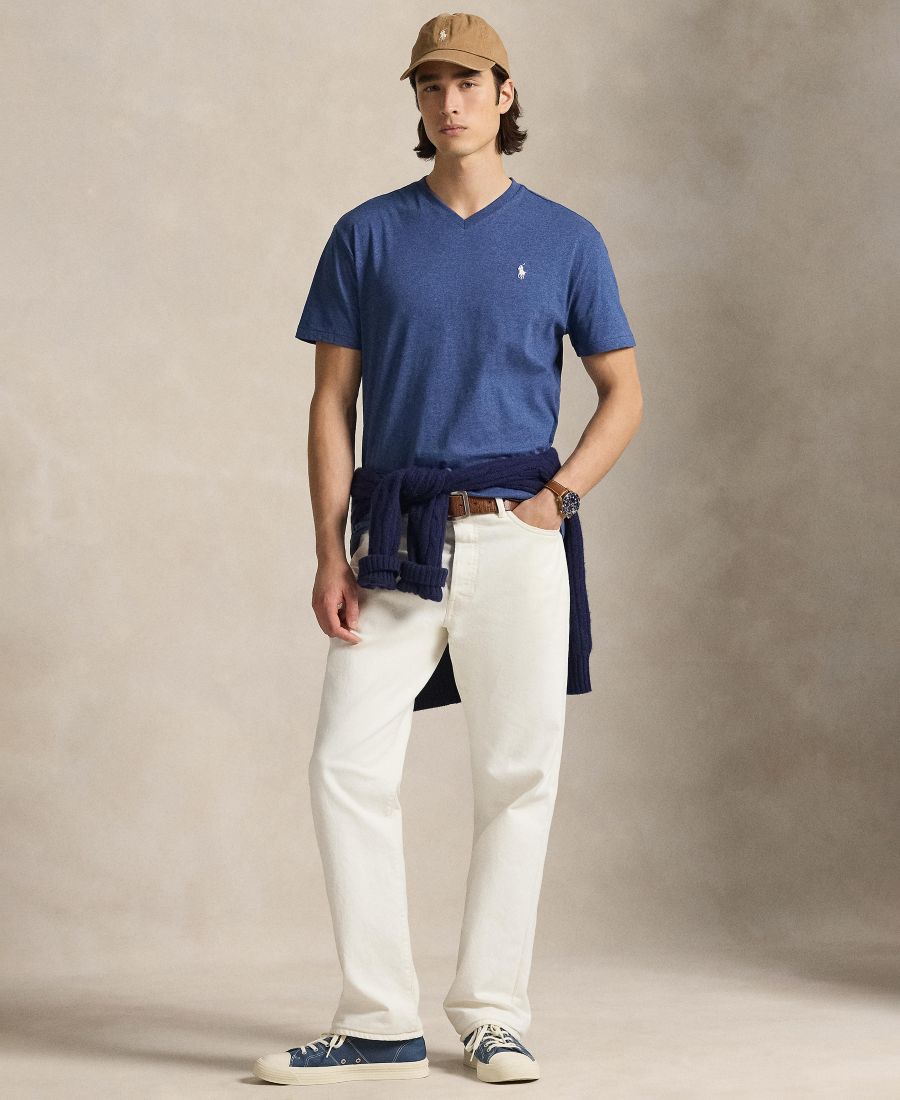 Мужская классическая футболка с V-образным вырезом Polo Ralph Lauren, Derby Blue Heather — фото 2