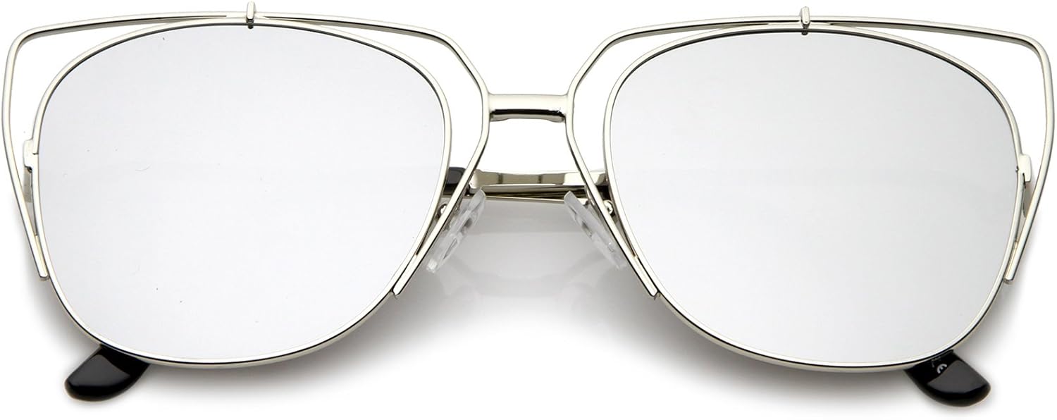 

zeroUV - Женские солнцезащитные очки с открытыми металлическими тонкими дужками, зеркальными квадратными плоскими линзами, оправа «кошачий глаз», диаметр линз 55 мм, Silver / Silver Mirror