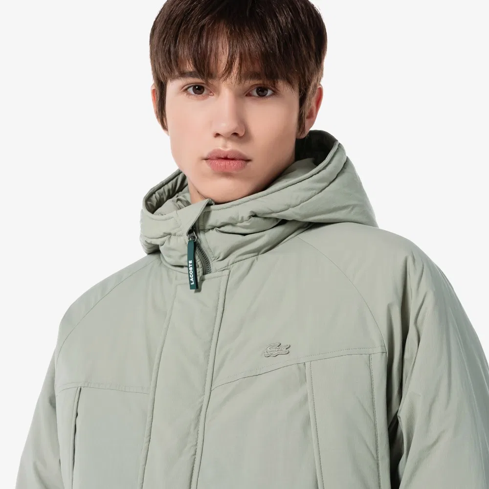 Мужской длинный пуховик с капюшоном серого цвета от Lacoste — фото 3