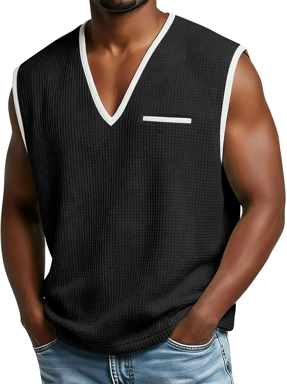 

Мужская футболка с V-образным вырезом и карманом Sdeycui