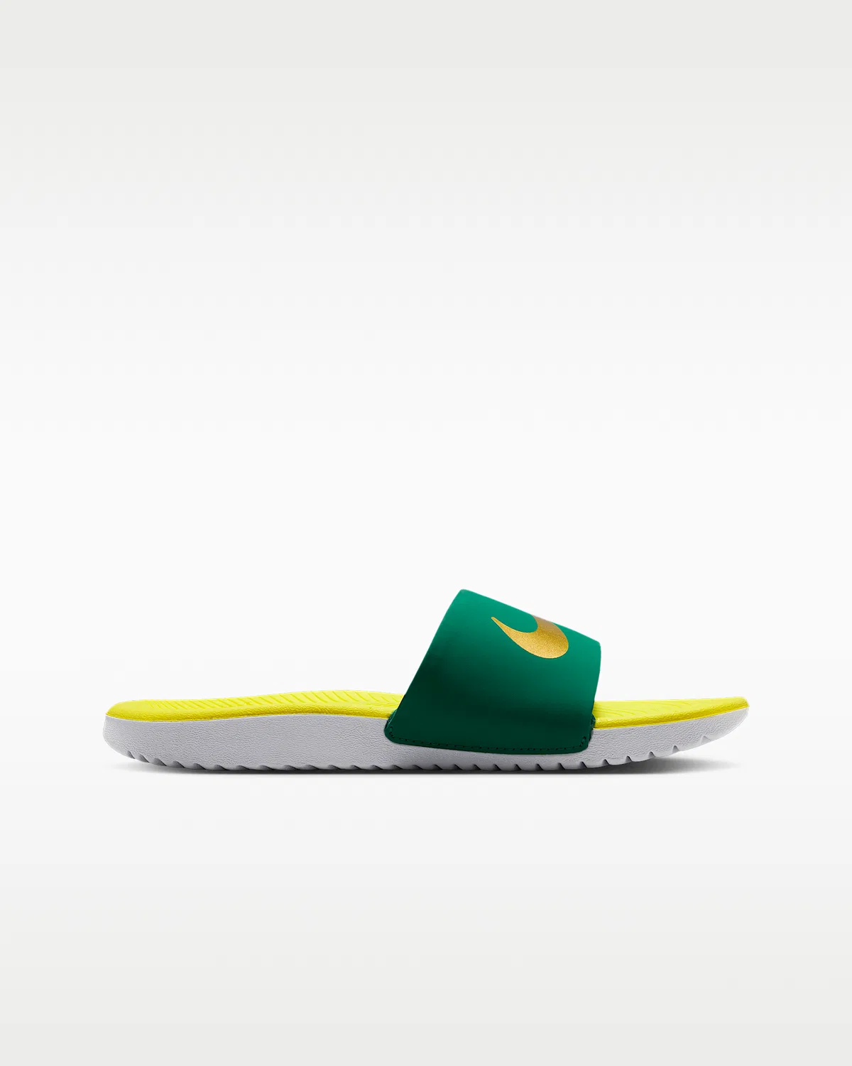 Детские слайды Nike Kawa, Malachite/Sonic Yellow/White/Metallic Gold — фото 4