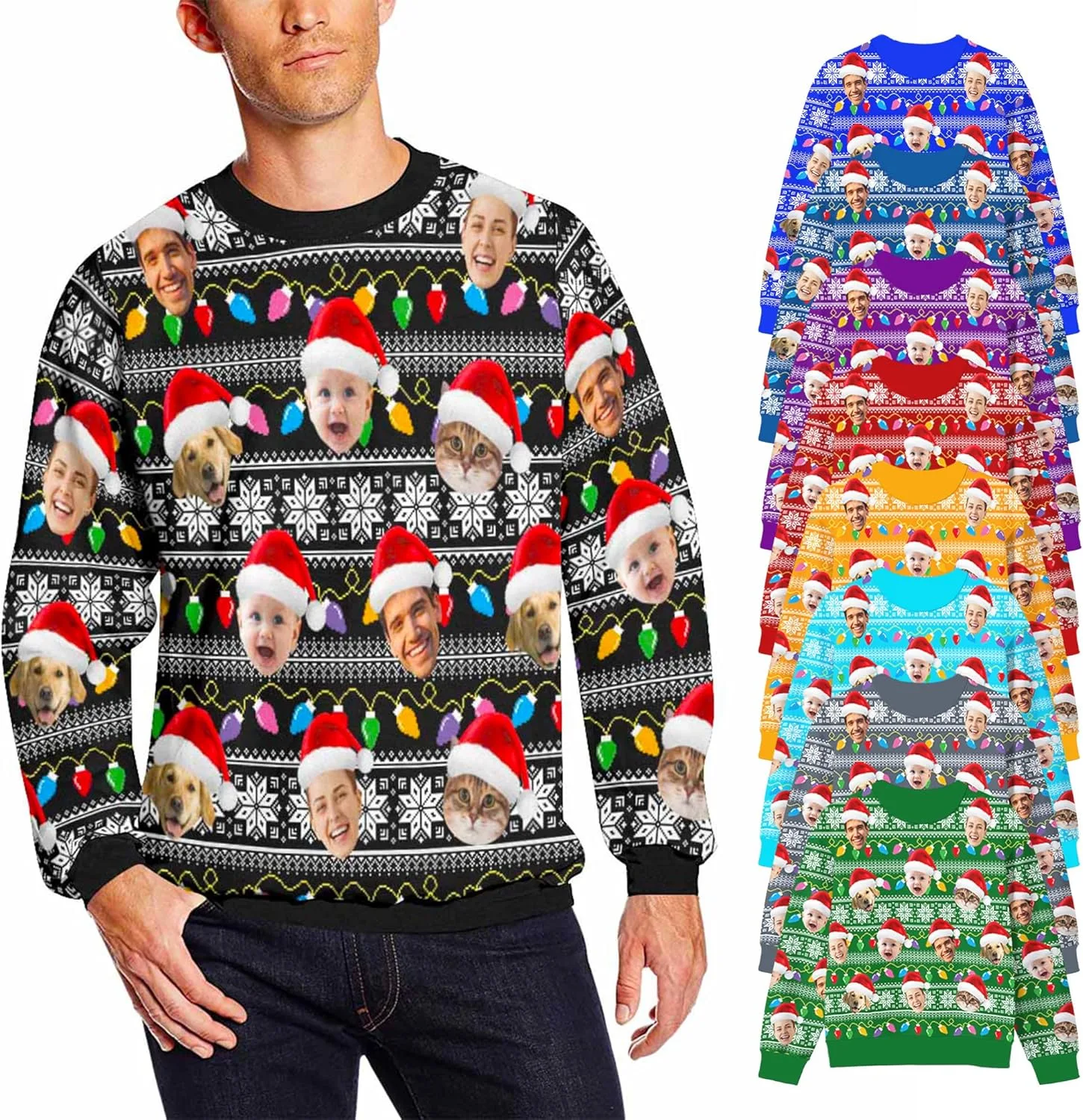 

Индивидуальный свитер Artsadd с забавным лицом, новогодний свитшот с фото для мужчин и женщин