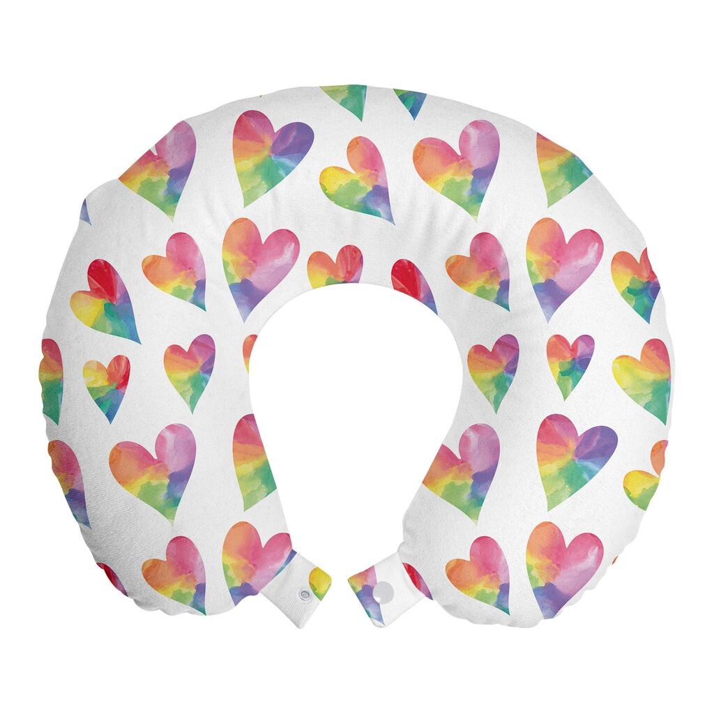 

ABAKUHAUS Hearts Travel Подушка для шеи, Rhythmic Ombre Rainbow Art, Пенопластовые дорожные принадлежности для самолета и автомобиля, 30x30 см, Разноцветные