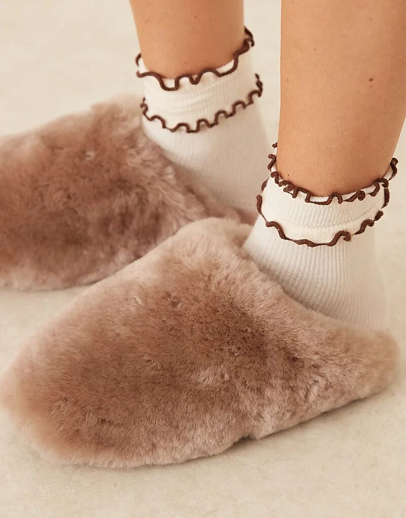Мюли Zori из овчины премиум-класса ASOS DESIGN серо-коричневого цвета — фото 2