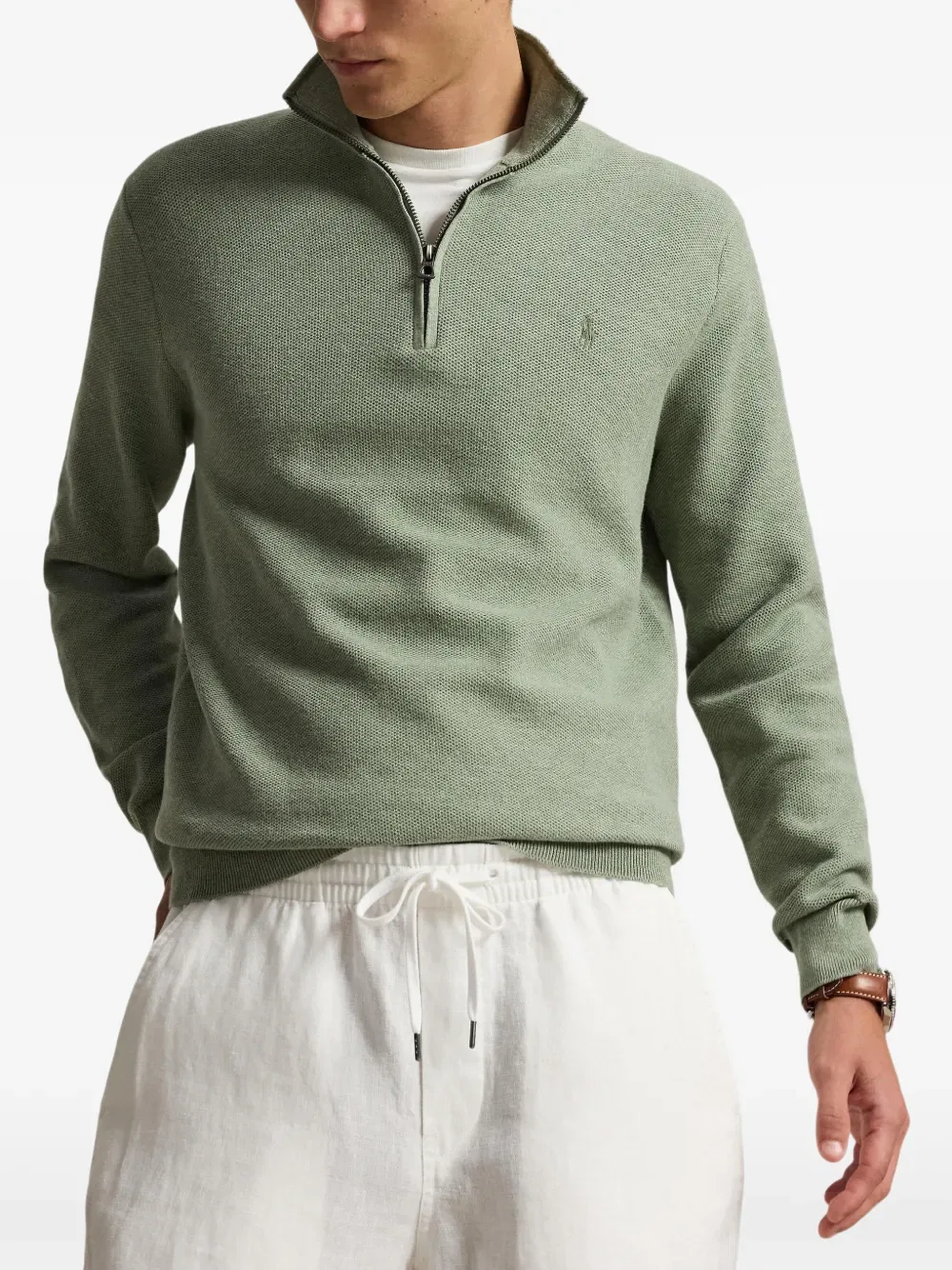 Поло с застежкой-молнией до середины груди Polo Ralph Lauren, зеленый — фото 3
