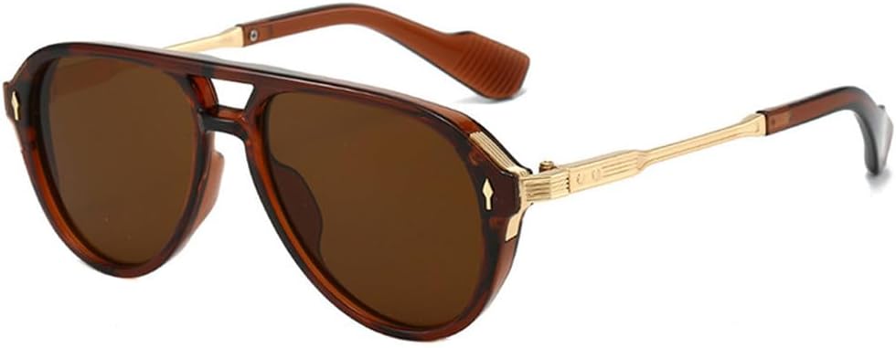 

Ретро-солнцезащитные очки-пилот с двойной перемычкой для женщин, модные очки с заклепками для мужчин, солнцезащитные очки UV400, трендовые очки для занятий спортом на открытом воздухе WNCKSQ, Brown Tea