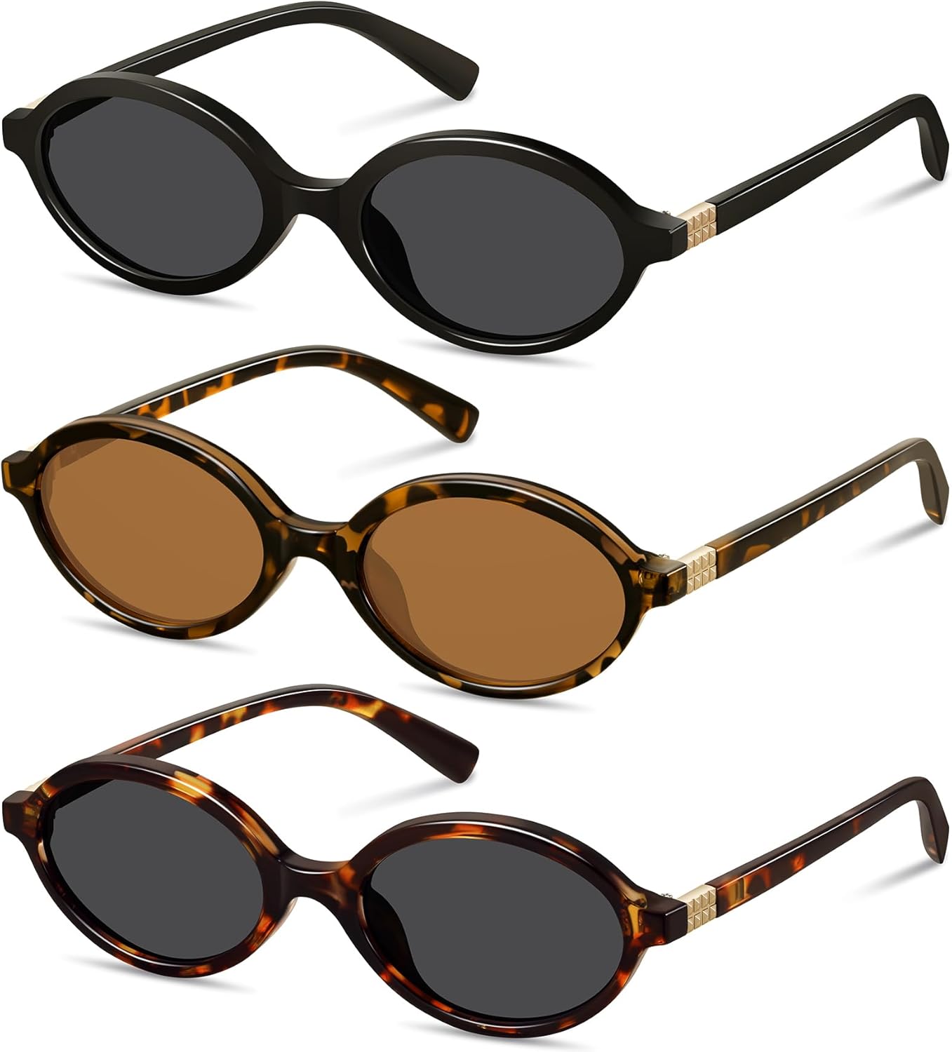 

Ретро-очки овальной формы для женщин, винтажные, в стиле 90-х и Y2K, модные дизайнерские очки с защитой от УФ-излучения YMRFW, 3pack (Black/Gray+tortoise/Tea+tortoise/Gray)
