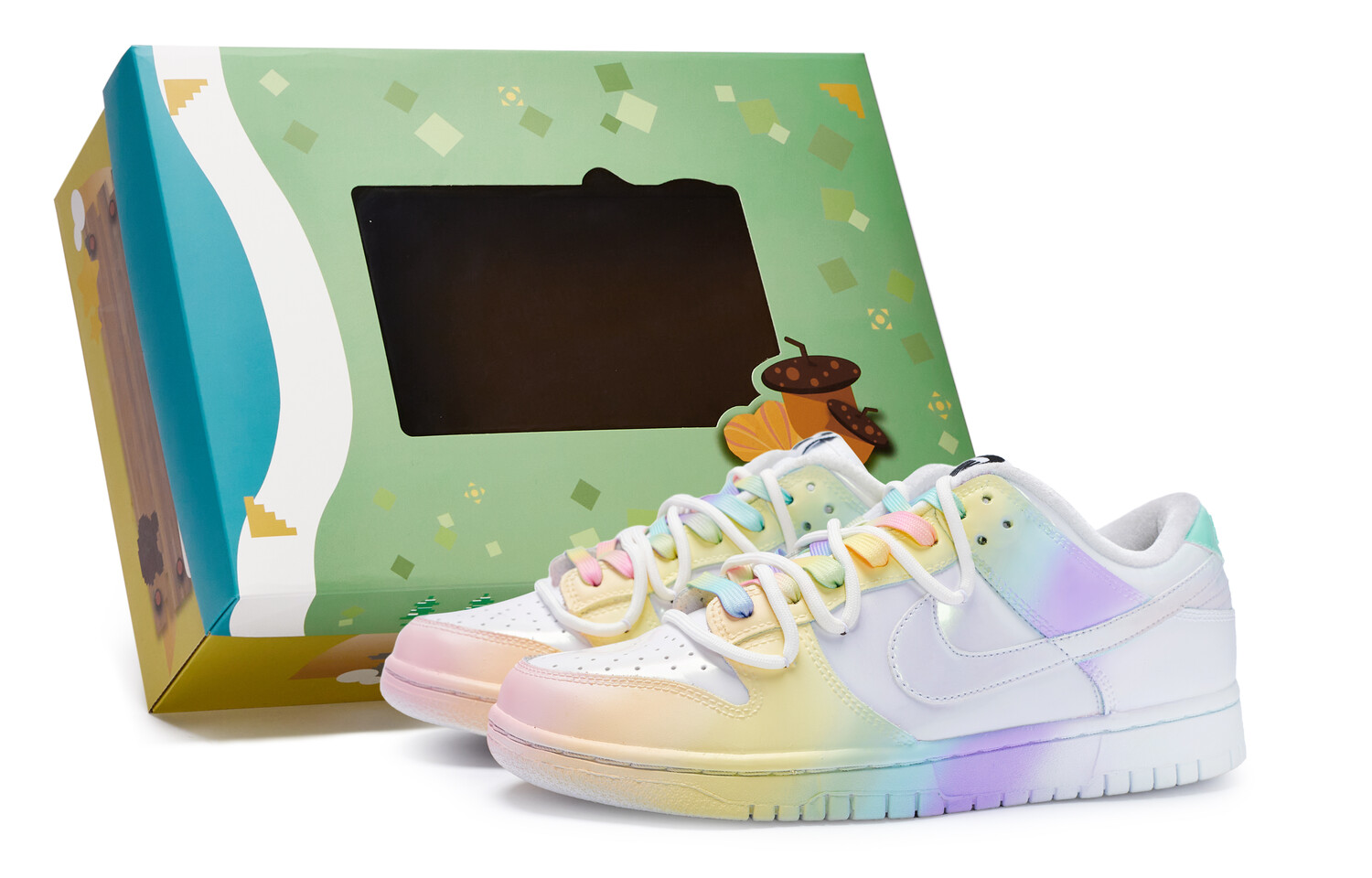 

Кроссовки Nike Dunk Skateboarding Shoes Women's Low-top Rainbow Colors, белый