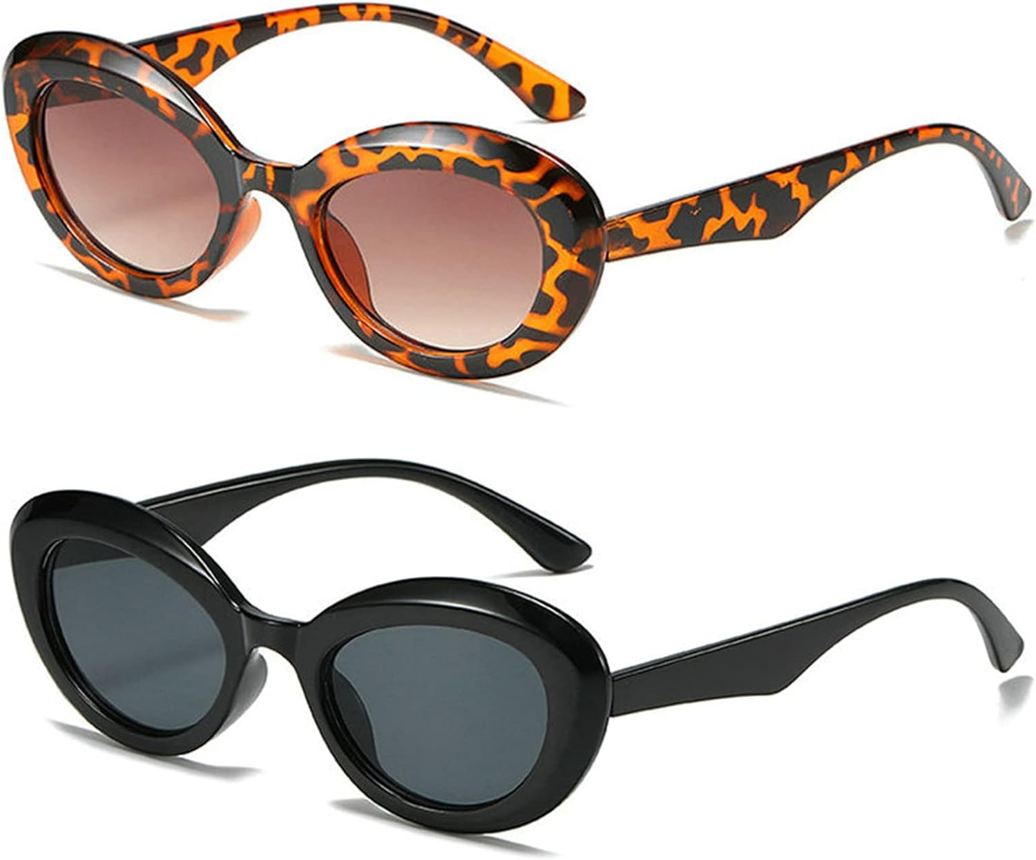 

Женские винтажные овальные солнцезащитные очки COTIA с градиентным переходом цвета, солнцезащитные очки UV400, мужские панк-очки, серебристо-голубые зеркальные очки «кошачий глаз», 2pcs Leopard+black