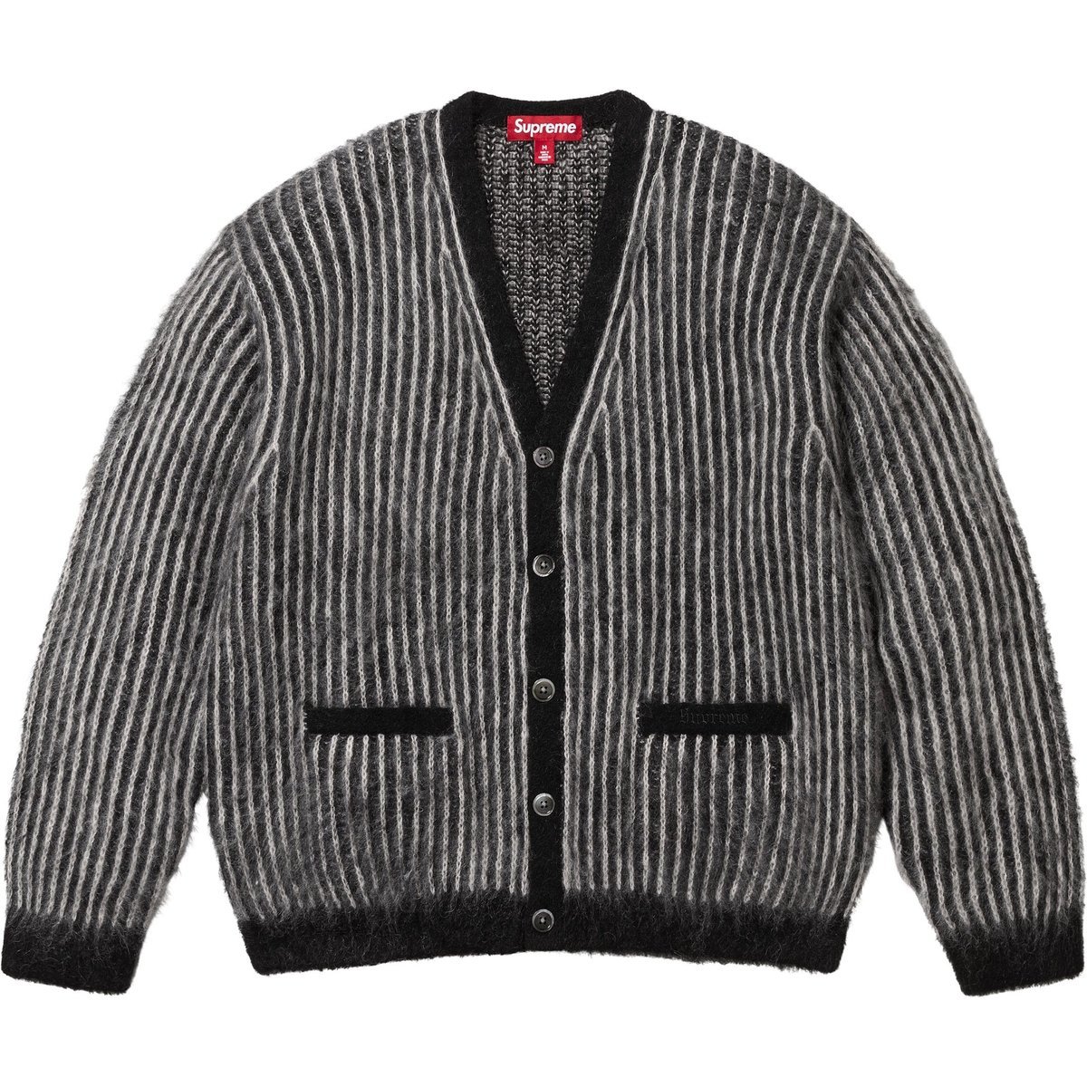 Двухцветный мохеровый кардиган Supreme, слоновая кость — фото 3
