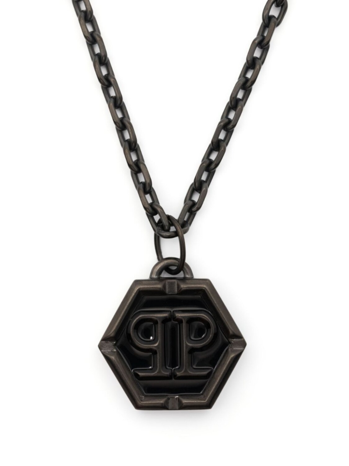 

Колье Hexagon с логотипом Philipp Plein, серый