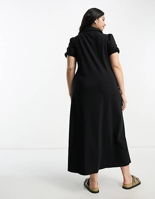 

Черное чайное платье миди с воротником ASOS DESIGN Curve, Черный, Черное чайное платье миди с воротником ASOS DESIGN Curve