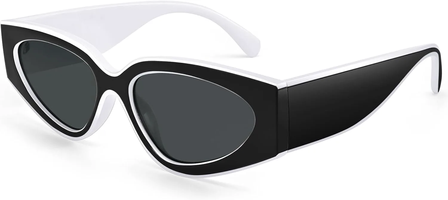 

Солнцезащитные очки Dollger Oversized для женщин, модель «кошачий глаз», ретро-стиль 90-х, модные очки с защитой UV400 и широкой оправой, A:black and White