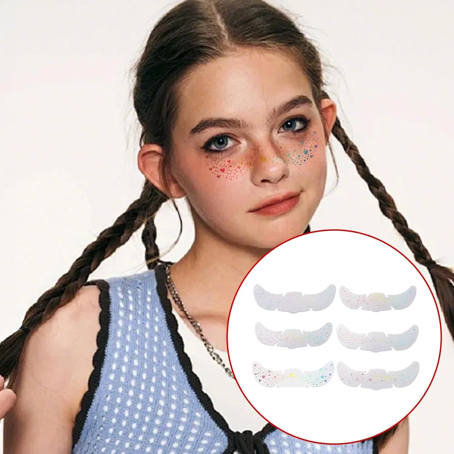 Наклейки для лица Glitter Freckles, 6 шт, звезды и сердца, SoftNesth — фото 3
