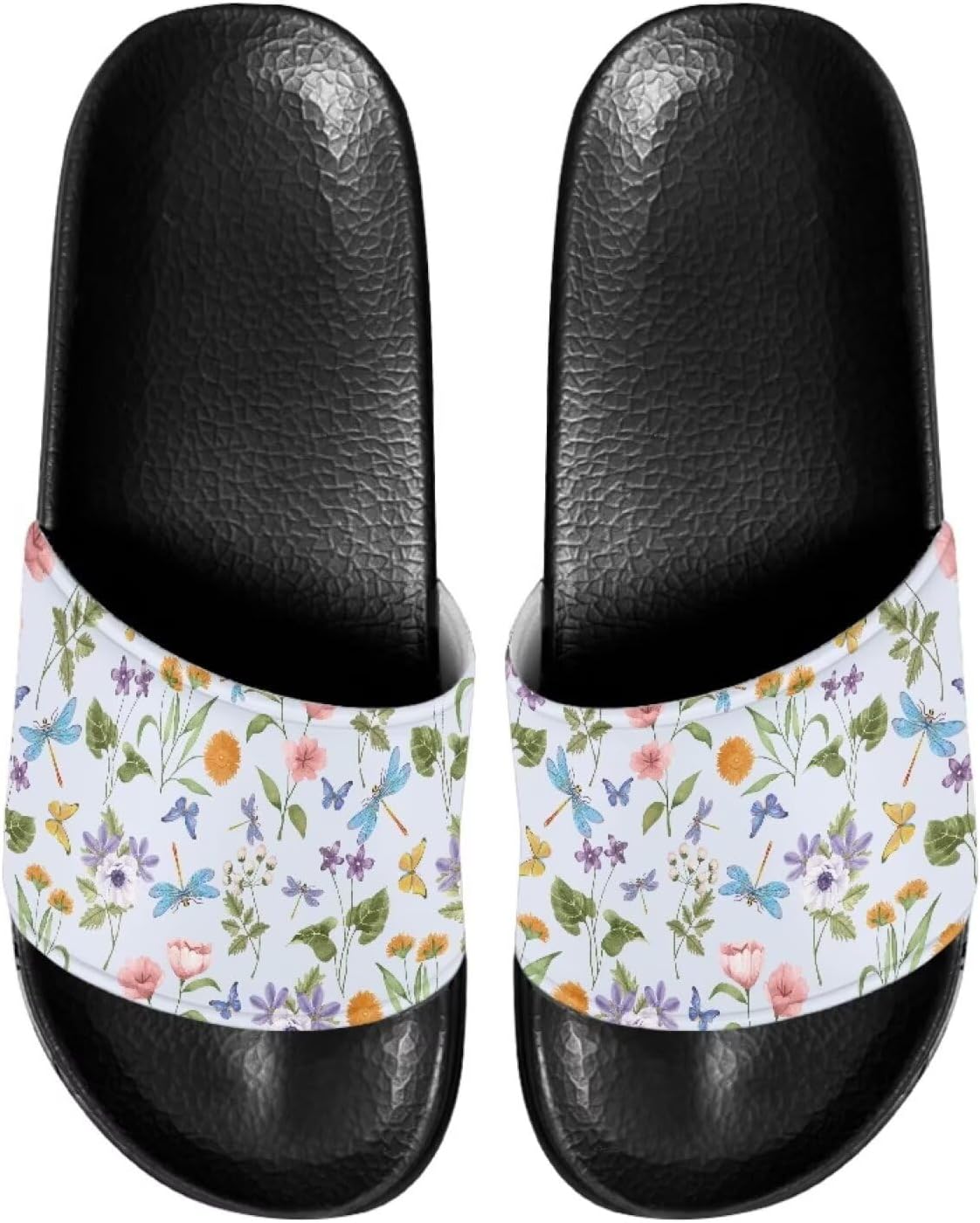 

Повседневные нескользящие шлепанцы для женщин и мужчин, с открытым носком, домашней подошвой, легкие плоские тапочки для ванной и пляжа Annejudy, Dragonfly Floral