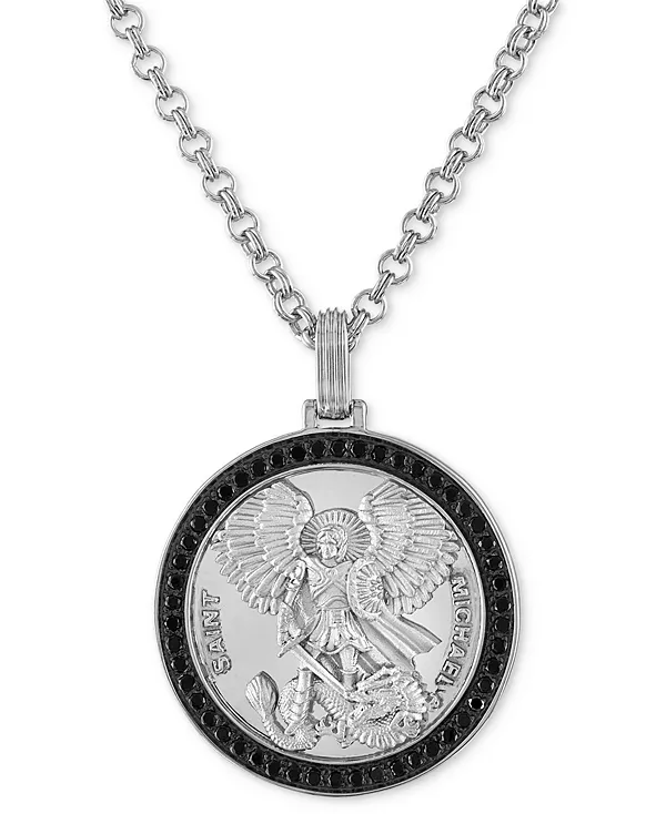 

Ожерелье с бриллиантовым медальоном Святого Михаила, 22 дюйма (1/4 карата) из стерлингового серебра с позолотой 18 карат, созданное для Macy's. Esquire Men'S Jewelry, silver/black