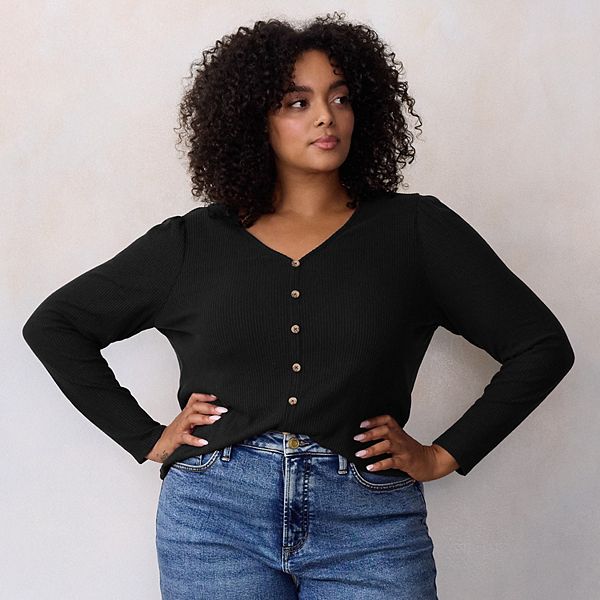 

Кардиган с V-образным вырезом и пышными рукавами Plus size Lc Lauren Conrad, Mineral Black