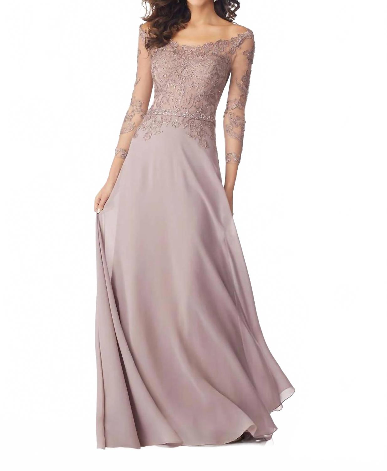 

Платье из сетчатого шифона с бисерной вышивкой в пыльно-розовом цвете MGNY